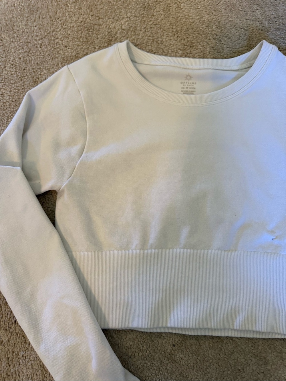 aerie White Cropped Long-Sleeve Crew Top - Picture 3 of 3